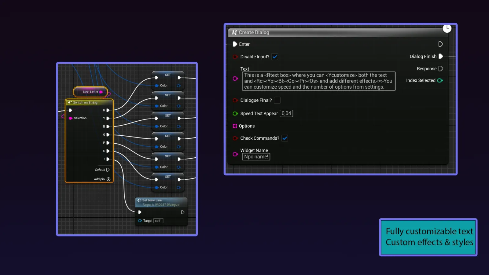 Easy Dialogue System configuración de macro Blueprint createDialogue